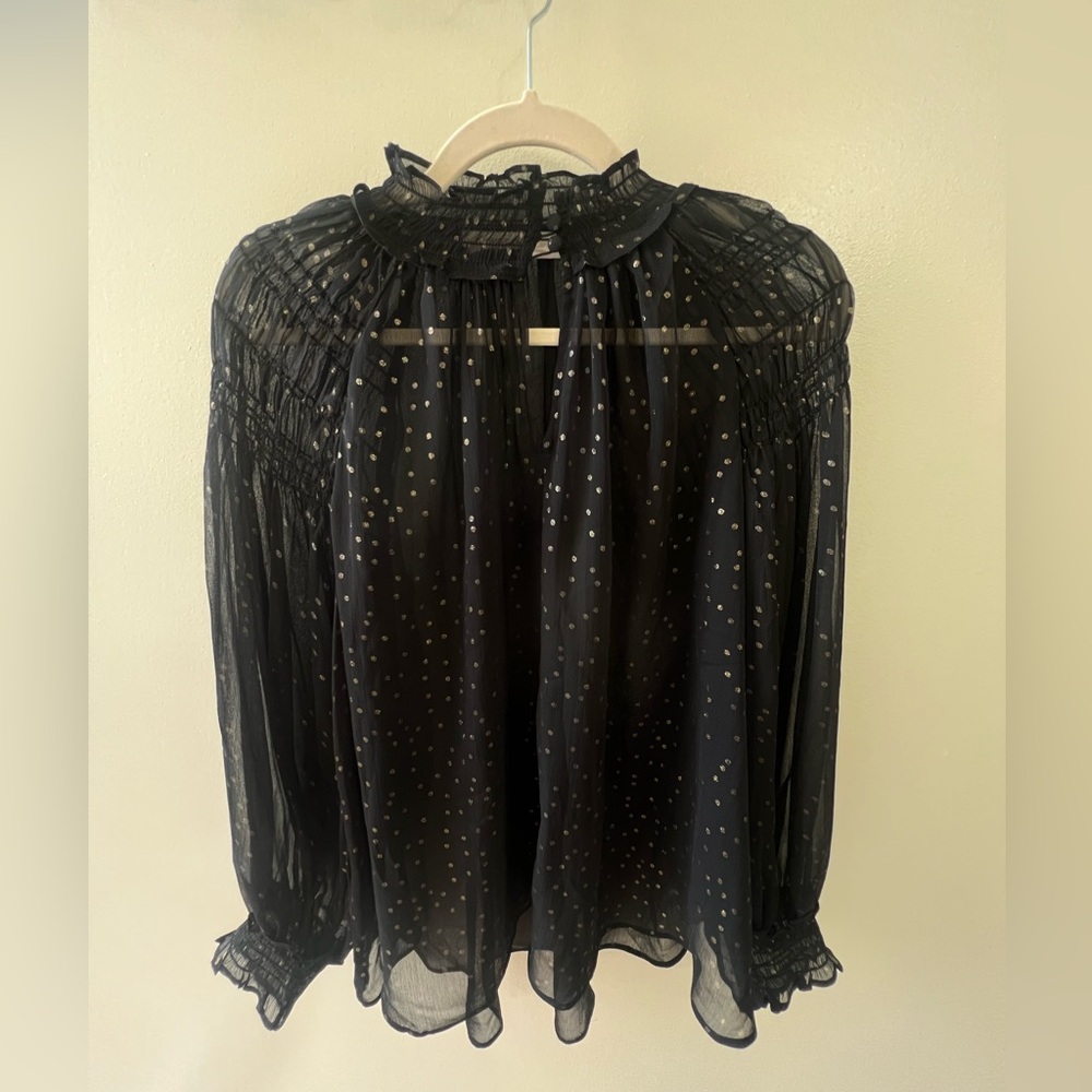 LOFT by Ann Taylor Sheer Metallic Black Gold Blouse